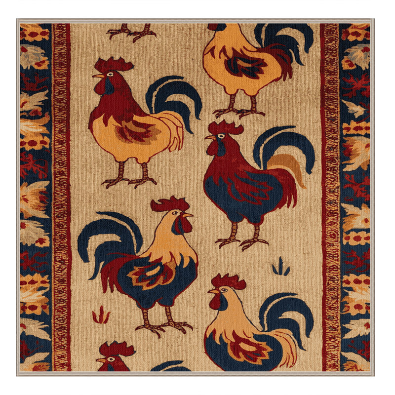 Washable Roosters Farm Area Rug, Square 8'