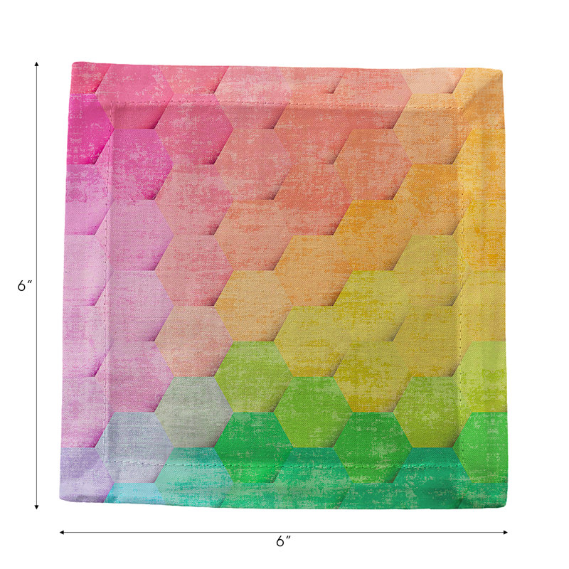 Hex Cotton Sateen Cocktail Napkins, Pink Yellow Green