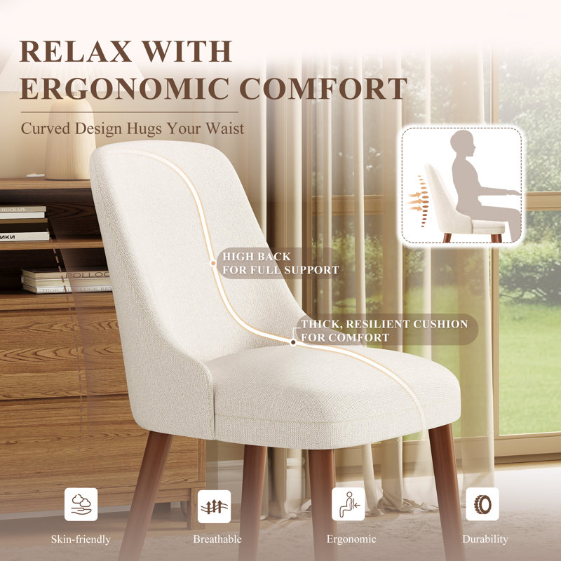50.5cm H Fabric Upholstered Upholstered Back Side Chair in Beige, Beige