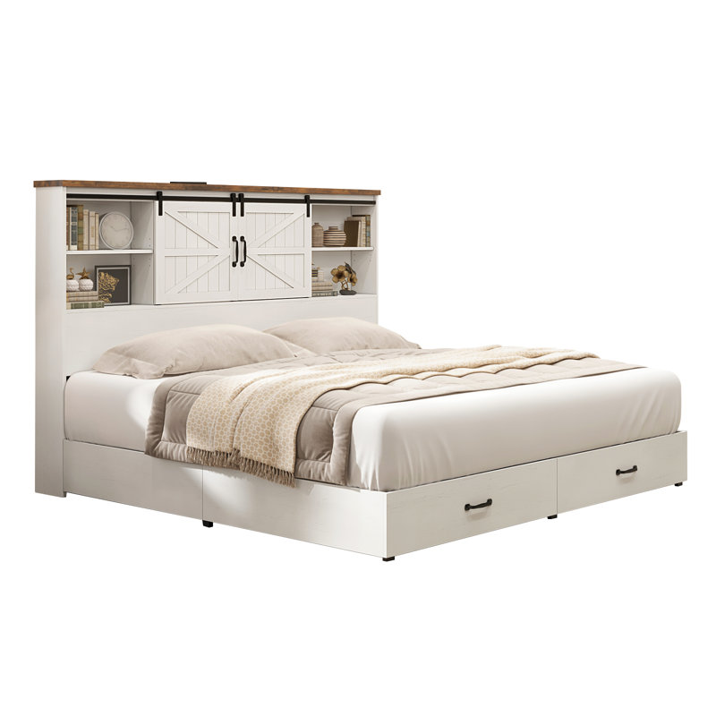 Structure de lit en bois Tryston Sherell, Grand, Blanc