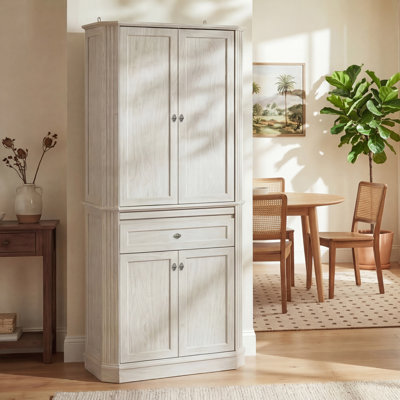 Armoire de rangement de 72,2 po de hauteur avec portes, armoire de rangement en bois blanc pour la cuisine, la salle à manger, l'armoire de ferme avec tiroirs et tablettes coulissantes