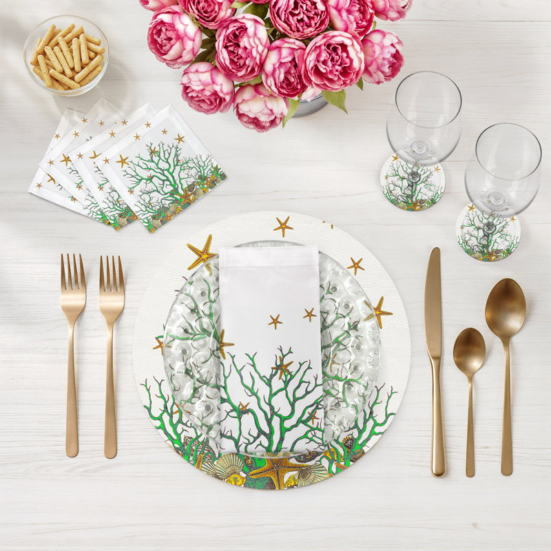 Sous-verres ronds corail, Blanc vert
