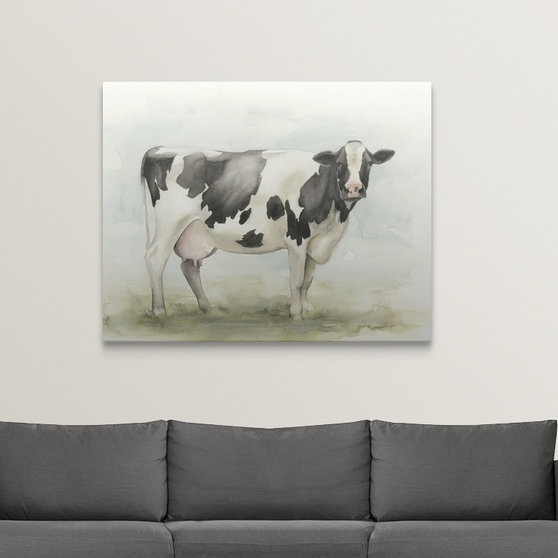« i », reproduction d’art dépilée Watercolor Cow, H 11 po x l 14 po x P 1,5 po, Toile