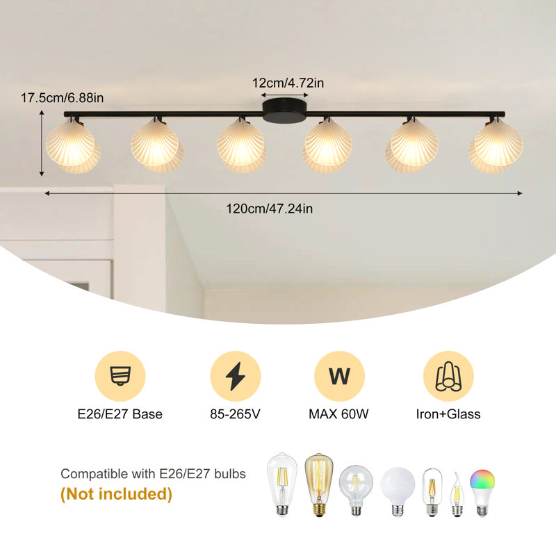 6 - Light 47.24" Linear Glass Dimmable Flush Mount