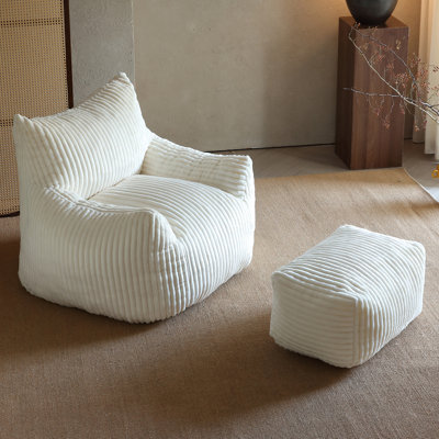 Corduroy Bean Bag Chair With Ottoman Memory Foam For Living Room, Bedroom & Dorm, Cozy Fluffy Single Cloud Mini Couch