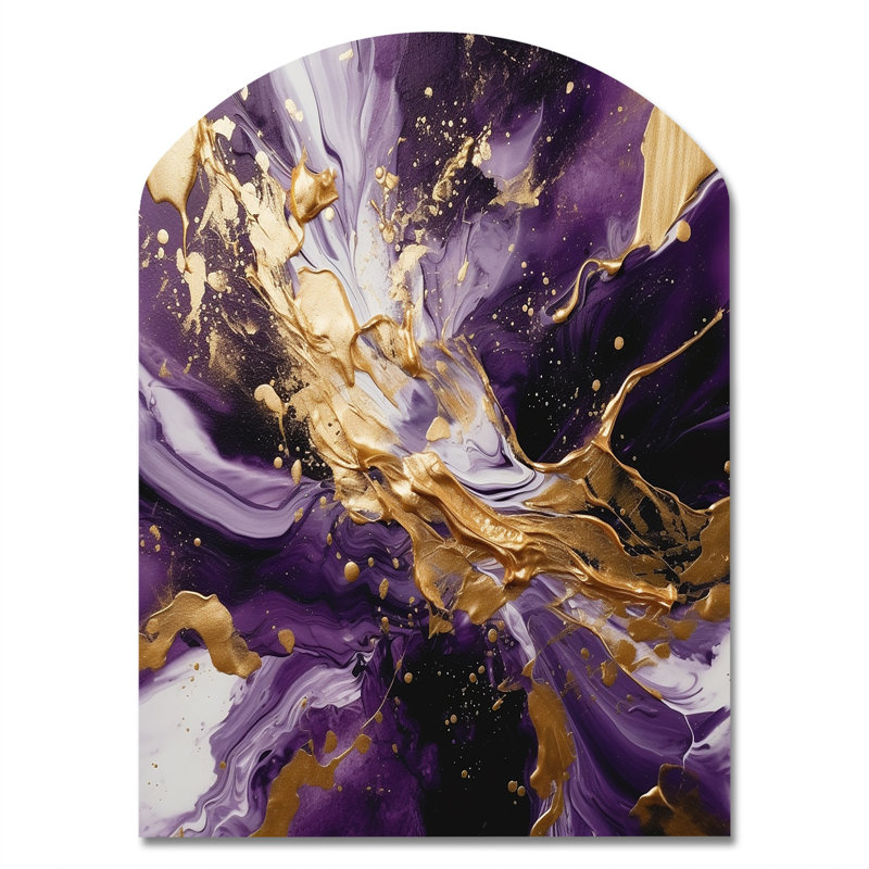 Mauve et or liquide Magic III - décoration murale irrégulière en forme d'arche abstraite, H 34 po x l 25 po