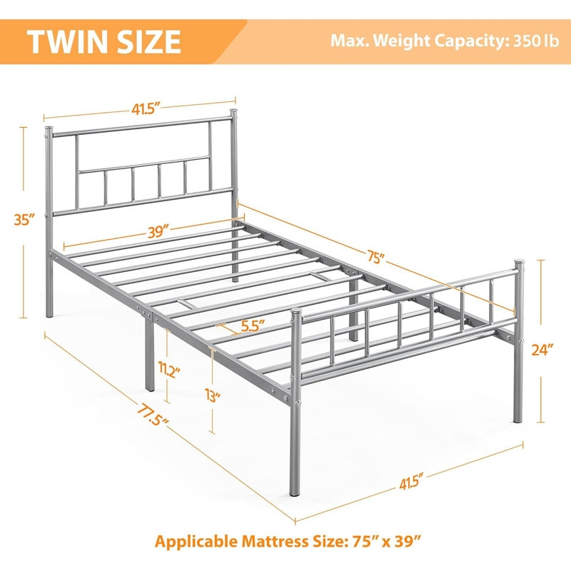 Delaenie Metal Platform Bed, Twin, Silver