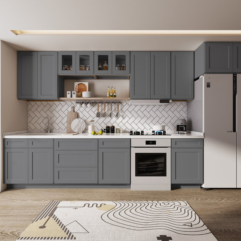Ready-to-Assemble Kitchen Sink Base Cabinet with Adjustable Shelves and Soft Close, 34.5" H x 33" W x 24" D, Shaker Graystone