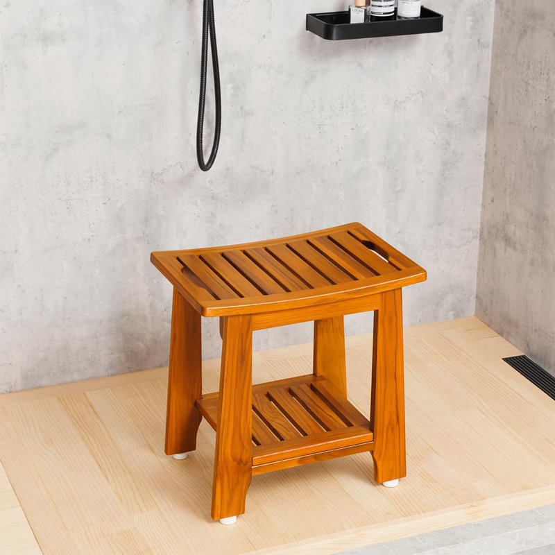 Banc de douche standard en teck, H 15 po x l 14 po x P 10 po