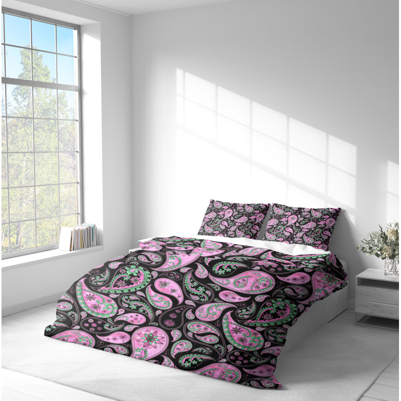 Polyester Paisley and Abstract Duvet Cover Set, King Duvet Cover + 2 King Pillowcases