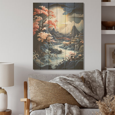Serenity Lake Storm Moonlight - Lake River, art mural sur bois de pin naturel