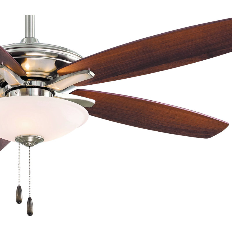 52" Mojo 5 - Blade LED Standard Ceiling Fan with Pull Chain and Light Kit Included, Frosted White, Brushed Nickel