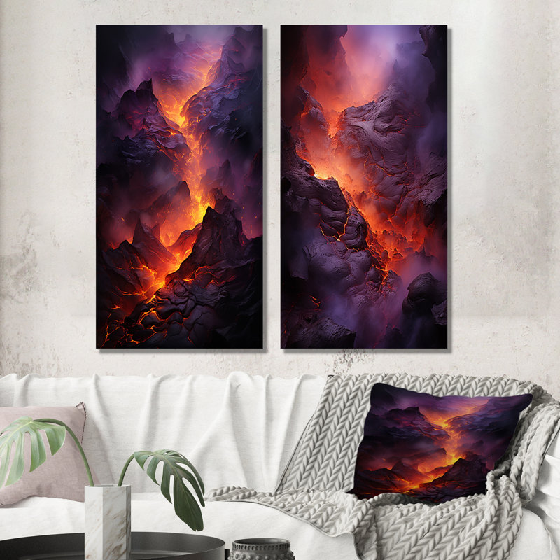 Volcano Volcanic Glow - ensemble de 2 reproductions d'art en métal Volcano, H 32 po x l 32 po