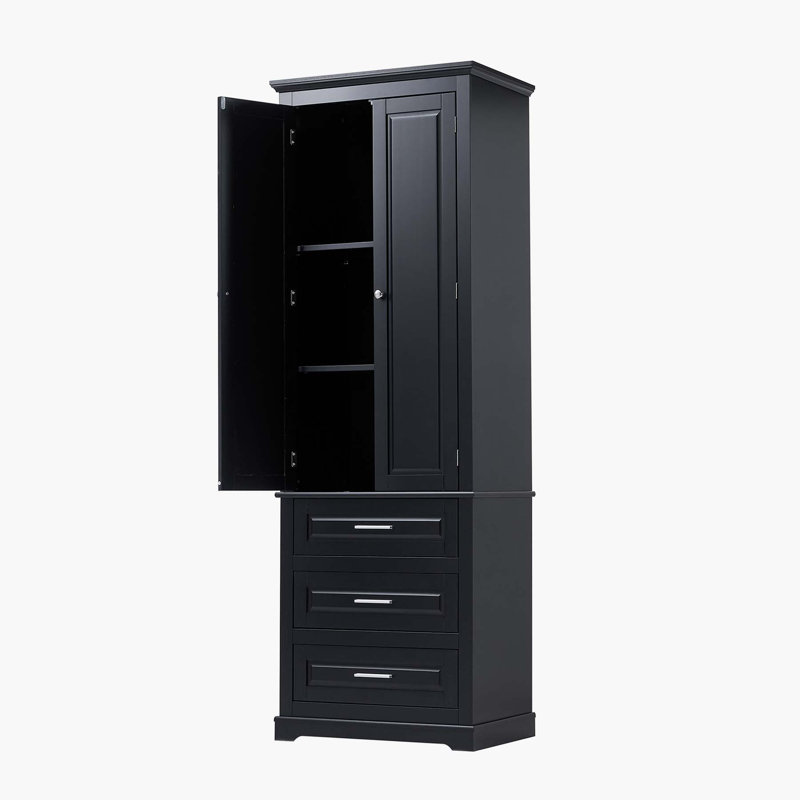 Armoire de rangement haute avec trois tiroirs, Noir