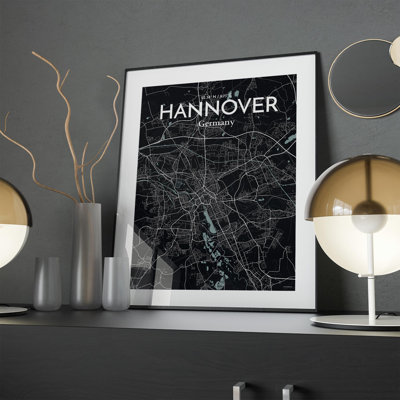 Hannover City Map In Midnight - No Frame Print