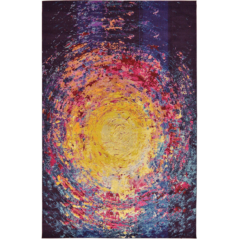 Tapis abstrait jaune / mauve Eddins, Rectangle 10 pi 6 po x 16 pi 5 po