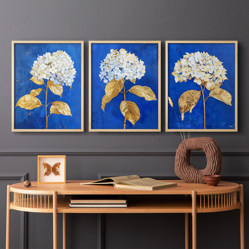 Étude florale, série XXXI, ensemble de 3 estampes numériques, prêt à accrocher, Encadré naturel, H 20 po x l 16 po