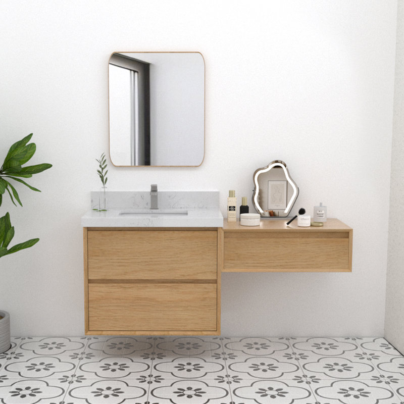 Mellani 60 Inch Floating Bathroom Vanity & Makeup Table Set