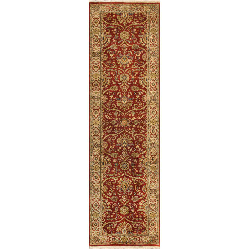 Baku Hand Knotted Wool Floral Area Rug in Red/Beige, Runner 2'7" x 9'7"