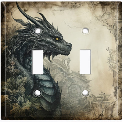 Couvercle de plaque d'interrupteur en métal; Bascule de taille standard US 2 - Dragon gothique