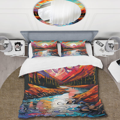 Ensemble de housse de couette Colorful Sunset River Mountains Horizon IV - Fruits