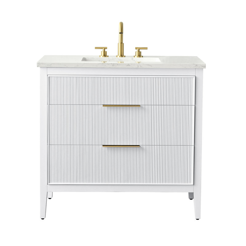 Meuble-lavabo simple 36 po avec plateau en pierre reconstituée Bilroy, Blanc