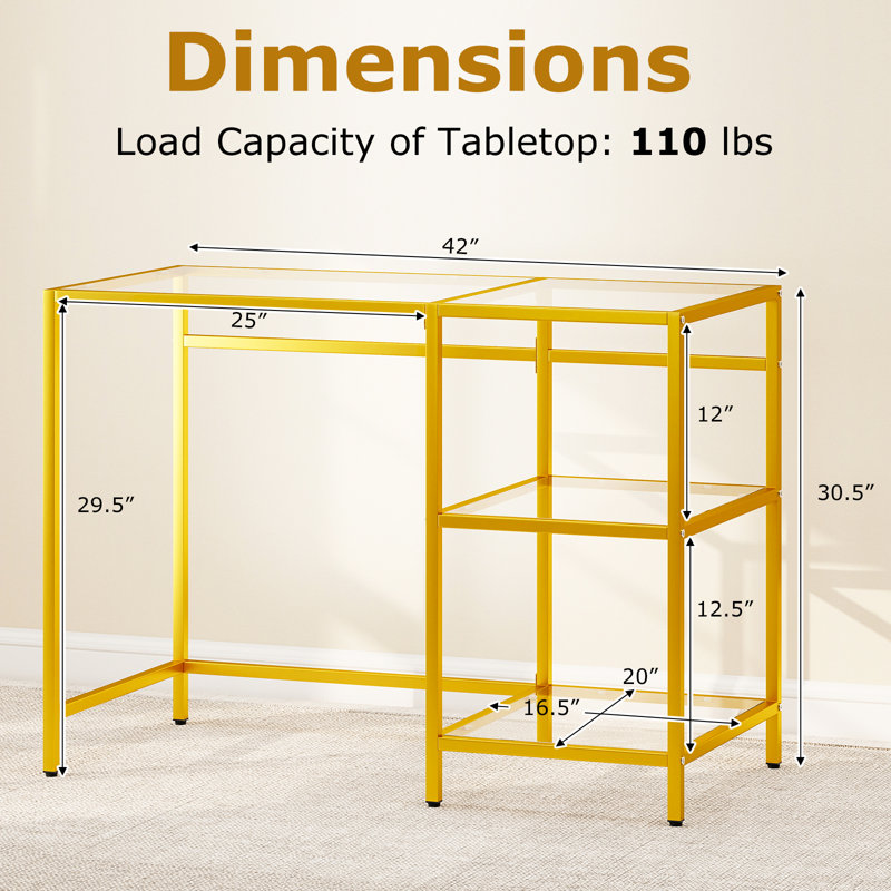 Sohrob Glass Top Metal Base Computer Desk