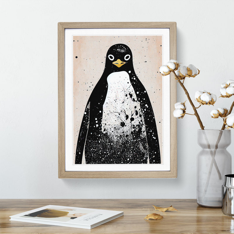 Penguin Graffiti No.5 - Single Picture Frame Print, 64cm H x 46cm W x 2cm D, Oak Framed