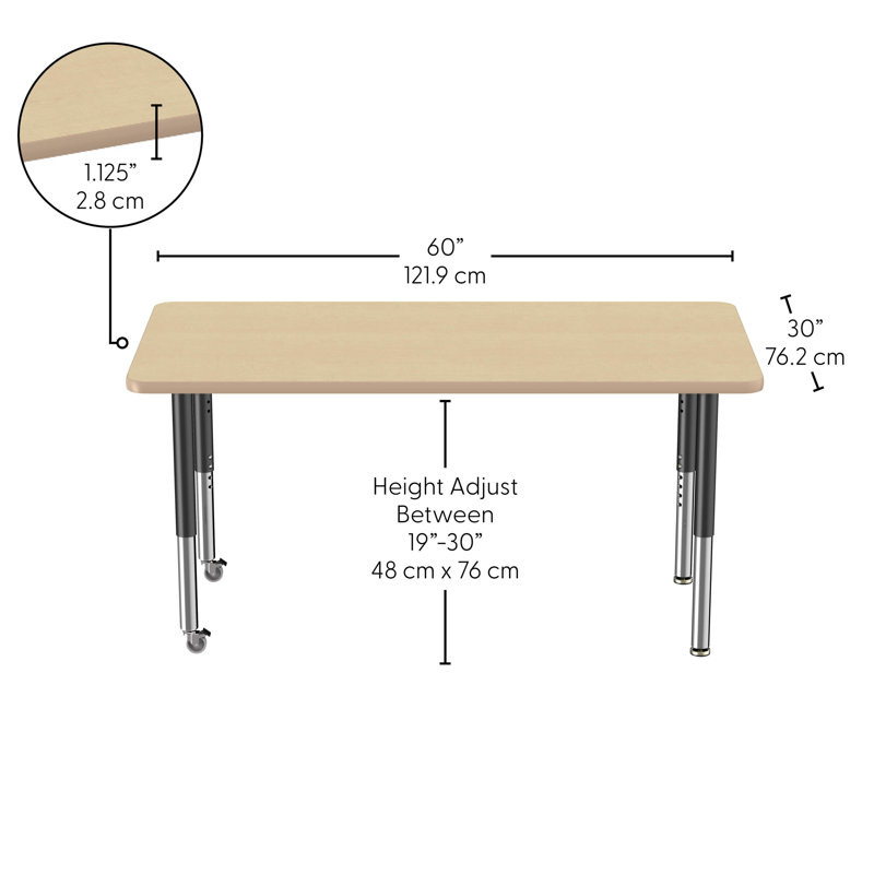 Table rectangulaire d'activité rectangulaire avec pieds réglables, 30" x 60", Érable / Érable, Super