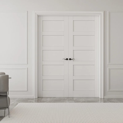 Paneled Prehung Interior French Doors Solid Manufacture Wood Double Door With Hardware Kit / Handles