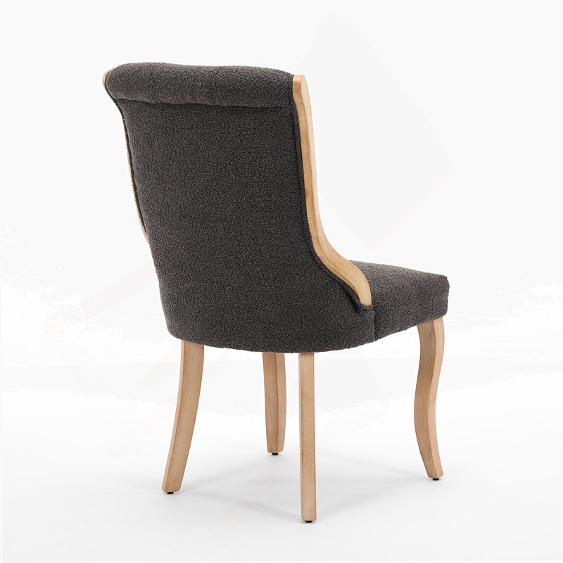 Snow Velvet Dining Chairs, Mid-Century Style with Curved Wood Trim & Sculpted Legs, Upholstered Comfort for Dining/Lounge, Accent Seating with Fluffy Fabric & Sturdy Wood, Set of 2