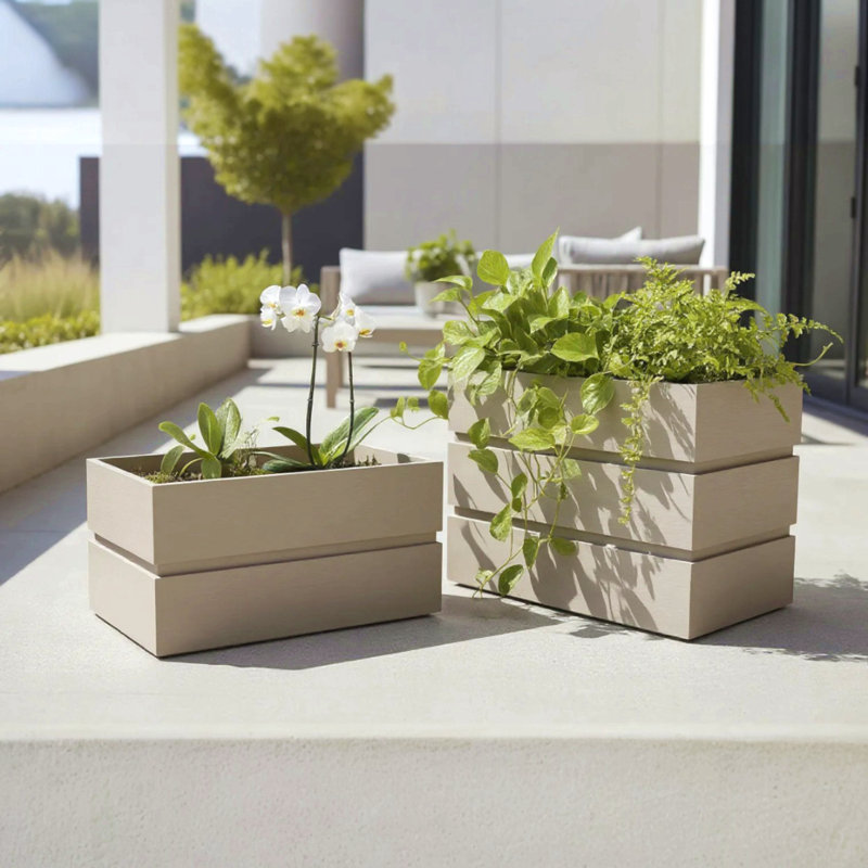 Rectanglar Terrace Planter Tall - Brown, Brown Gray, 14.38" H x 11" W x 18" D