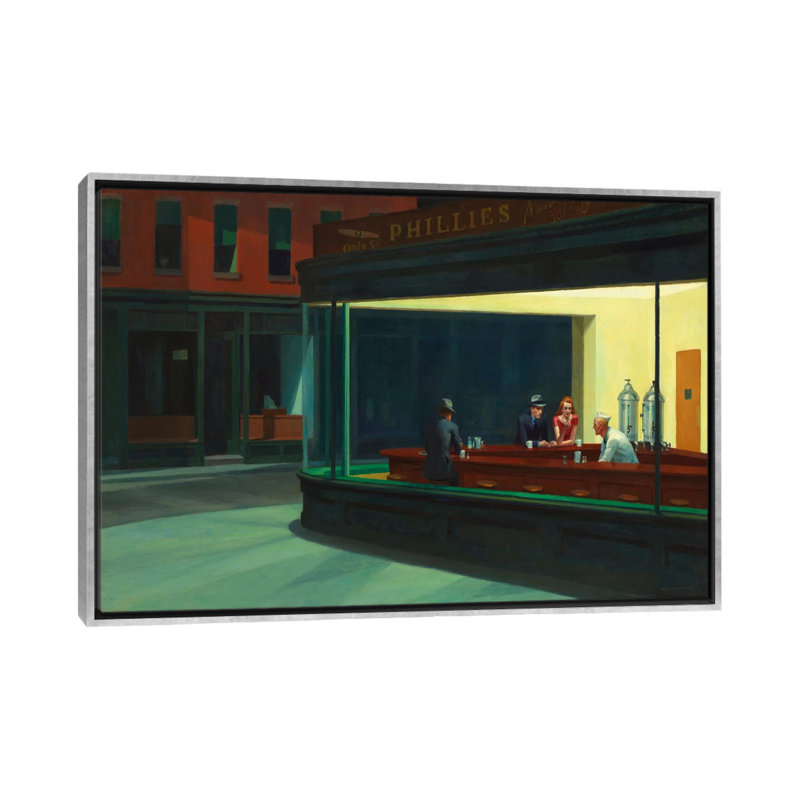 « nighthawks, 1942 » par edward trémie-impression, H 26 po x l 40 po x 1,5 po, Toile avec cadre argenté