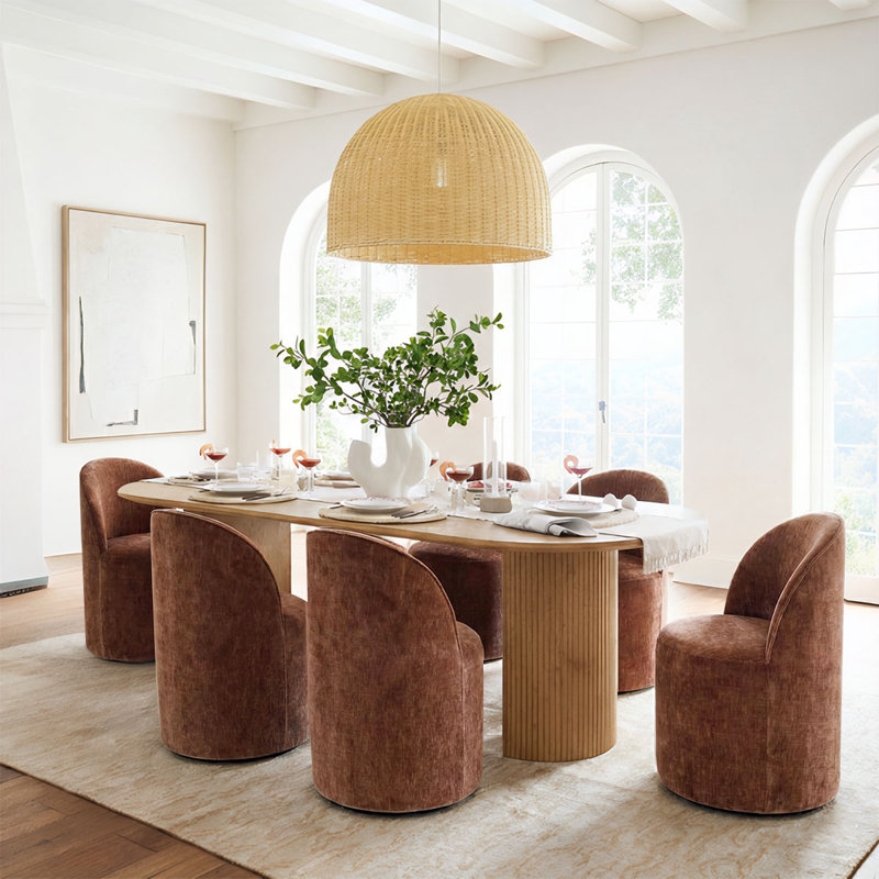  6 - Person Dining Table Sets With Oval Table & 6 Upholstered Chairs, Rust, Oak