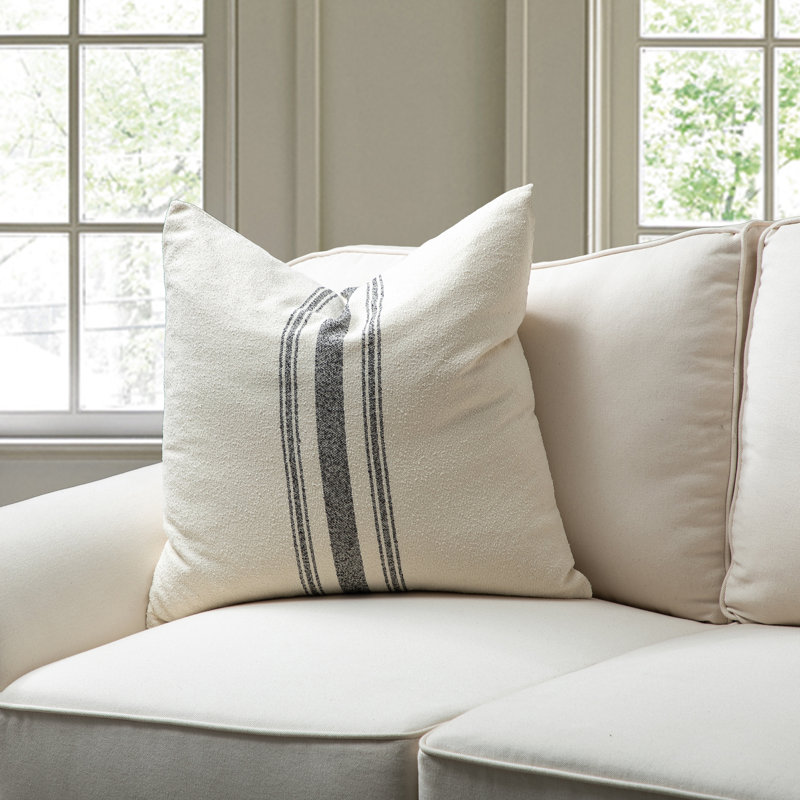 Housse et insert de coussin décoratif carré en mélange de coton Leiser, Blanc / noir, Polyester/ Bourre en polyester