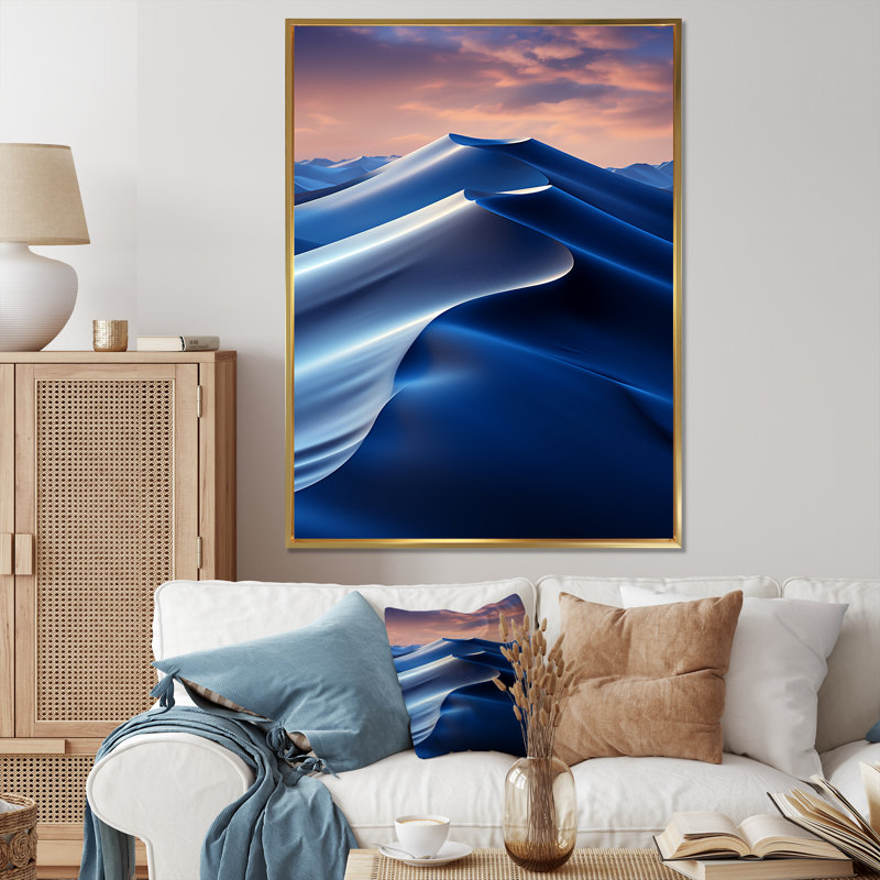 Dunes bleues du désert nocturne IV, Cadre simple noir, H 40 po x l 30 po x P 1,5 po