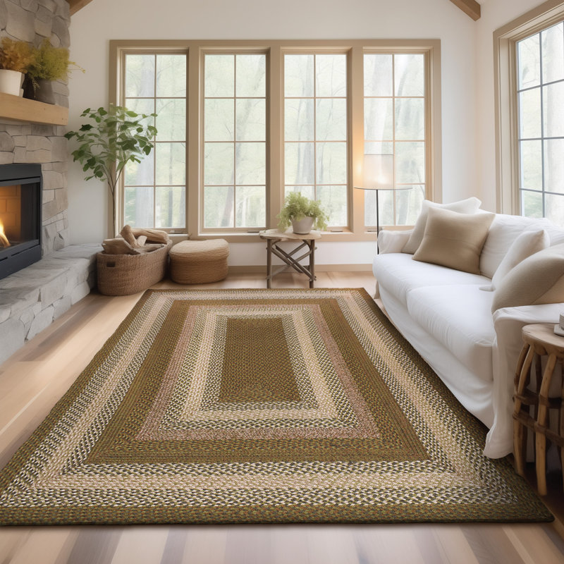 Bryiana Farmhouse Braided Jute Green Area Rug, Rectangle 3' x 5'
