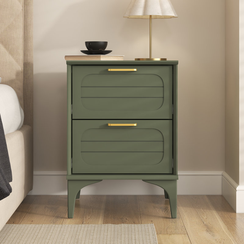 Curtis 2 Drawer Bedside Table, Kale Green