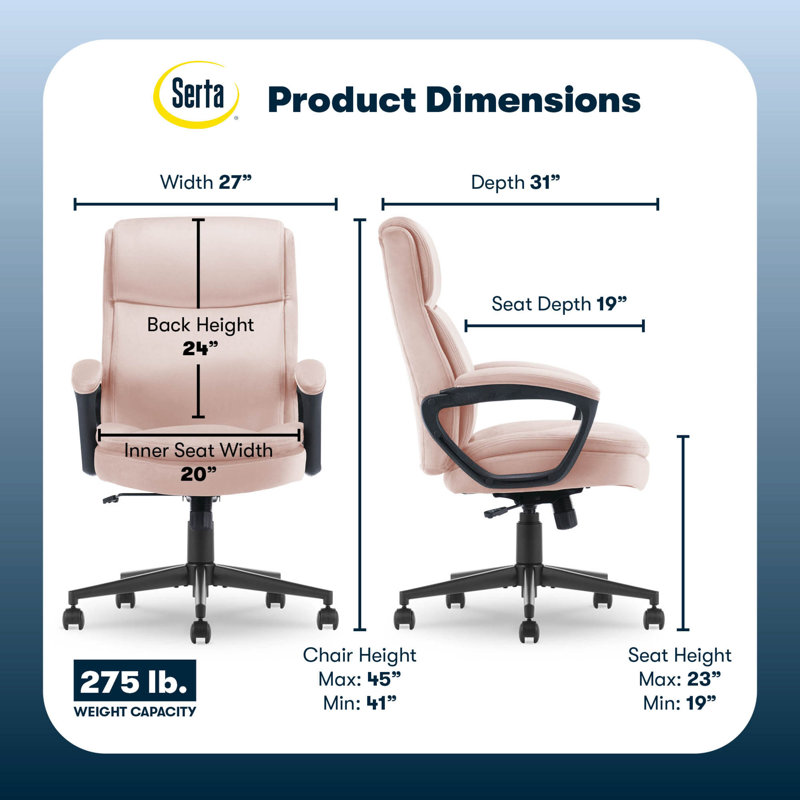 Comfort Ergo Swivel Office Chair, Velvet, Pink