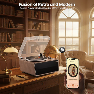 All in One Vinyl Record Player,Bluetooth Turntable Built in 4 Stereo Speakers Phono Preamp,High Fidelity Turntables for Vinyl Records with Magnetic Ca