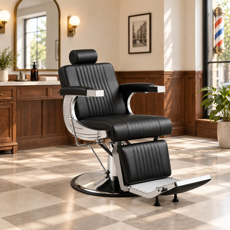 Fauteuil de barbier hydraulique inclinable avec appui-tête réglable, fauteuil de salon pivotant