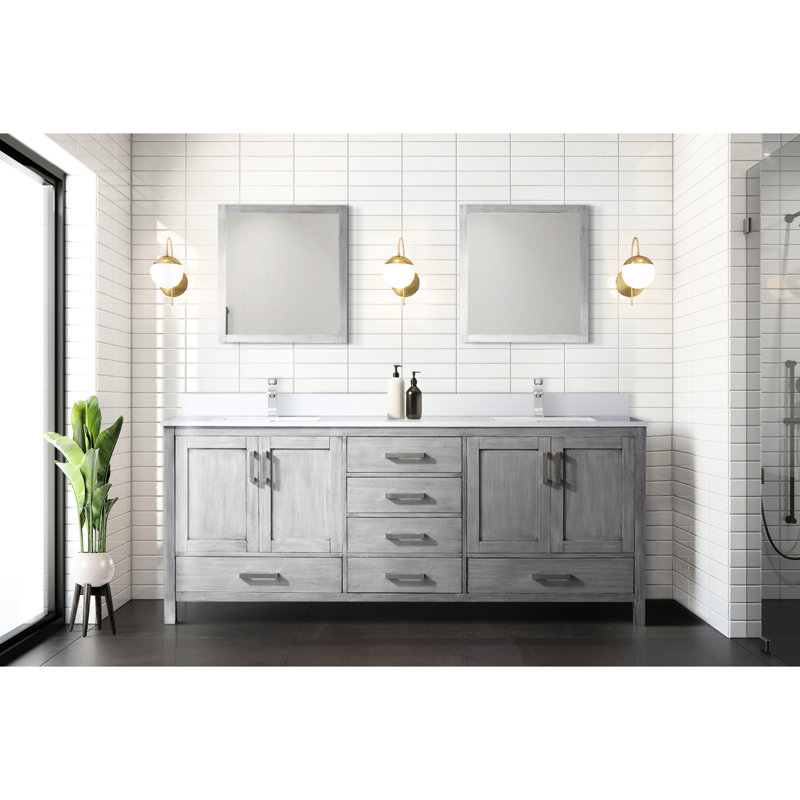 Meuble-lavabo double gris, 80 po X P 22 po, avec plateau en marbre de culture, robinet et miroir de 30 po - À la corrosion atmosphérique