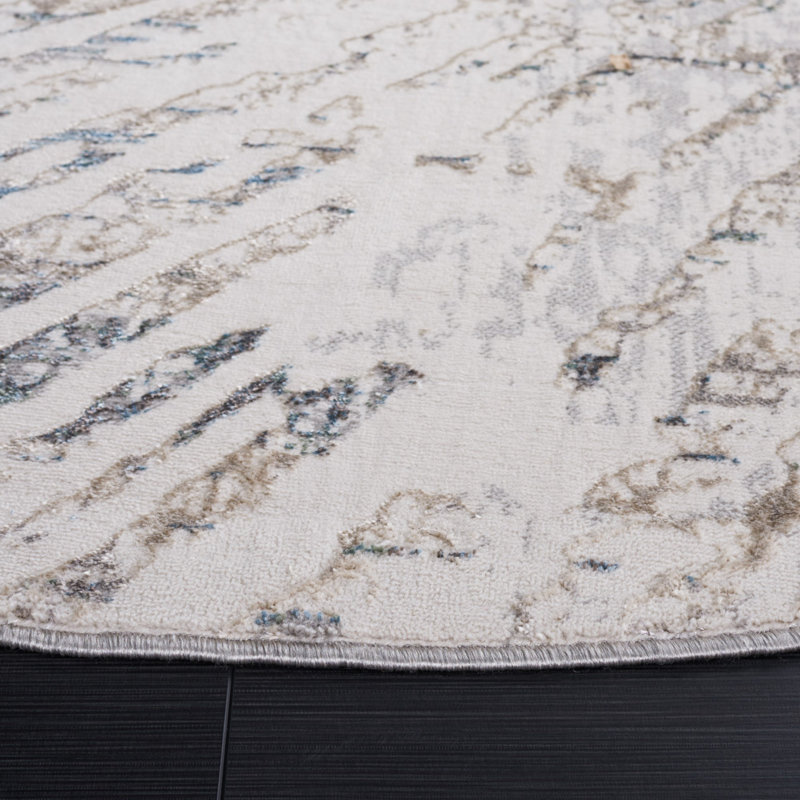 Wayde Abstract Gray/Beige Area Rug, Round 6'7"