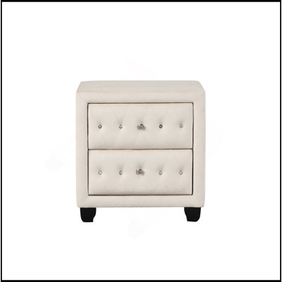 Table de chevet capitonnée à 2 tiroirs de style moderne recouverte de tissu de velours
