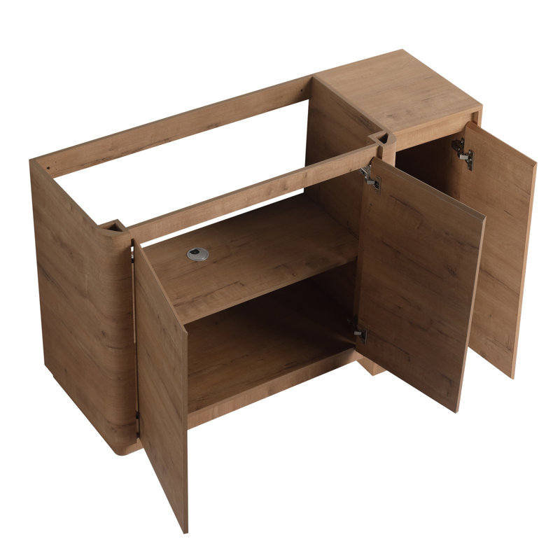 Meuble-lavabo autoportant de 52 po avec lavabo en céramique blanche et 1 petite armoire de rangement, porte à fermeture en douceur, chêne d'imitation, emballage KD, contreplaqué