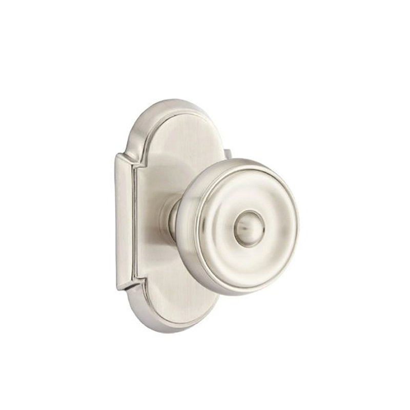 Ensemble de boutons-poussoirs à cylindre simple Emtek avec rosette n ° 8 et bouton Waverly, Nickel satiné