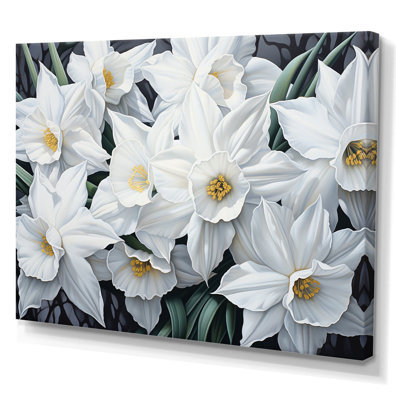 Minimalisme, jonquilles blanches I sur toile, H 24 po x l 32 po x P 1 po, Toile tendue