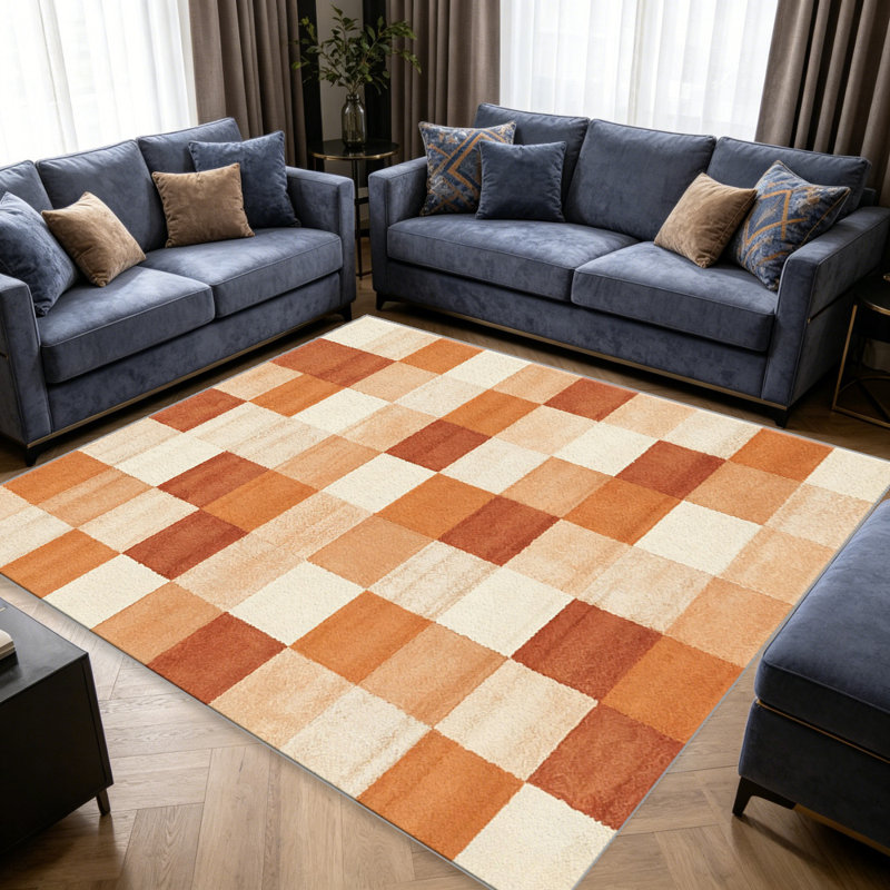 Terracotta Plaid Pattern carpet-easy to clean, machine-washable, soft and comfortable; suitable for door mats, kitchens, living rooms, bedrooms, corridors, and laundry areas. Easy to clean, durable carpet for home decoration.