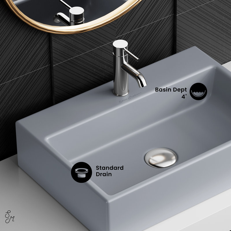 Claire 20 Rectangle Ceramic Vessel Sink, Matte Gray