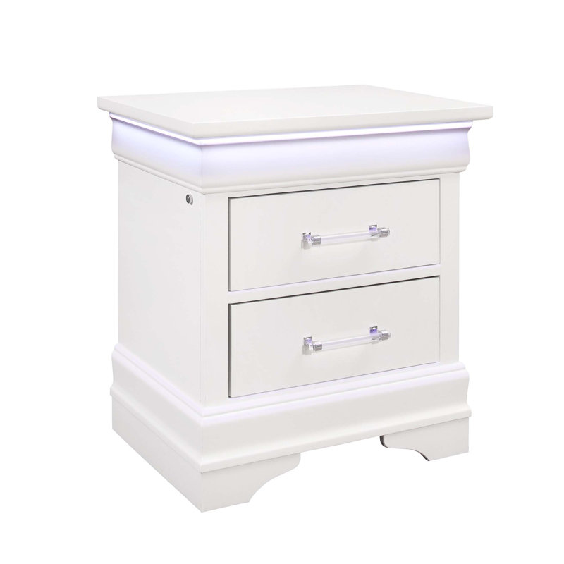Table de chevet Charlston à DEL avec tiroirs spacieux et éclairage intégré, parfaite pour les chambres à coucher modernes et offrant une meilleure visibilité.